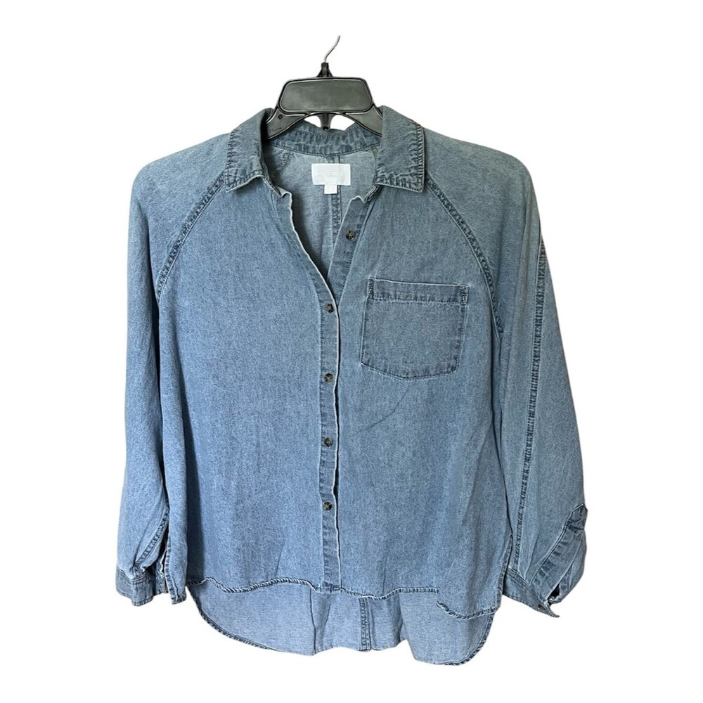 EVERY by Dillards 100% Cotton Long Sleeve Button Front Denim Shirt Size Small